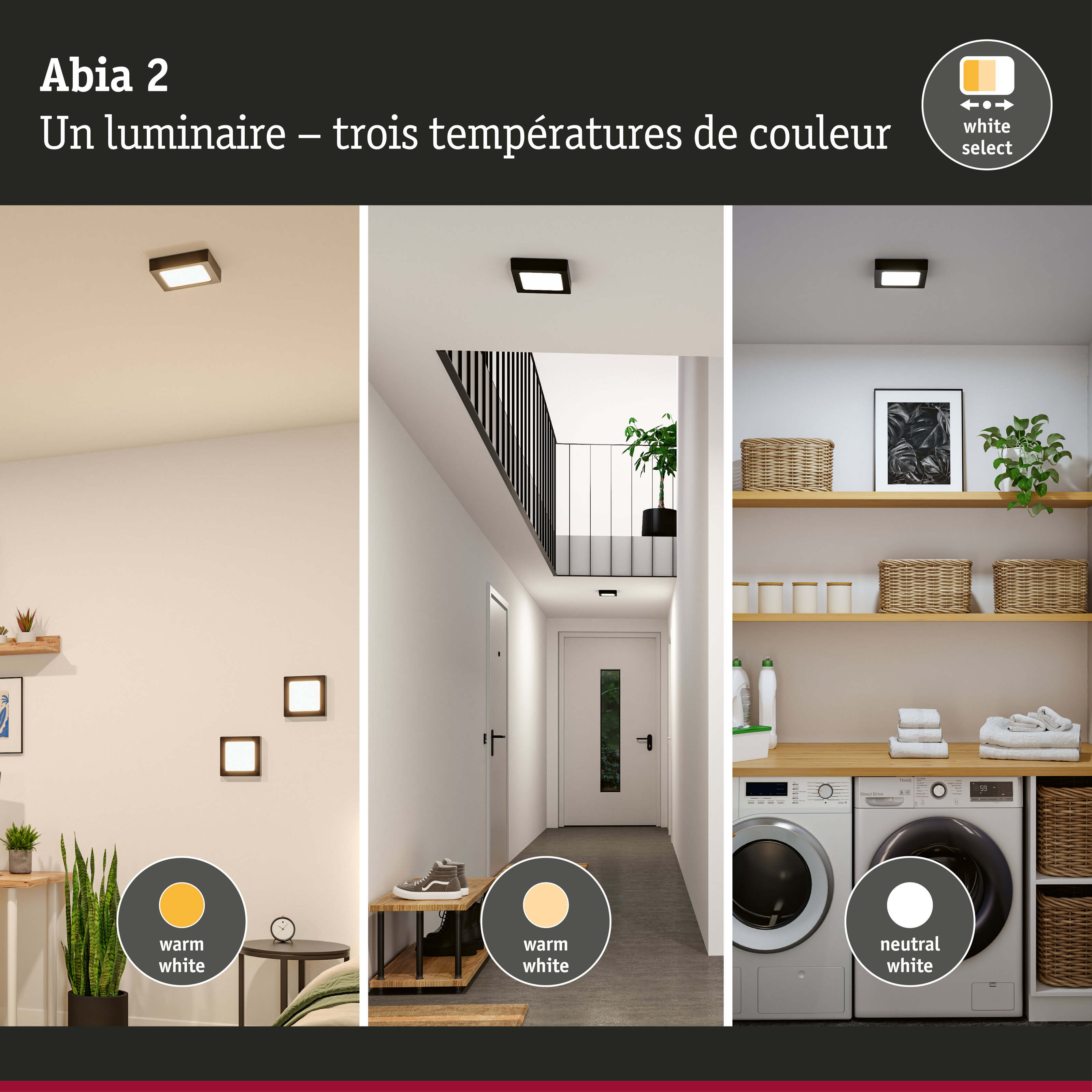 Panneau LED Abia 2 White Select Détecteur de mouvement crépusculaire (HF) carré 170x170mm 9,5W 1100lm White Select Noir