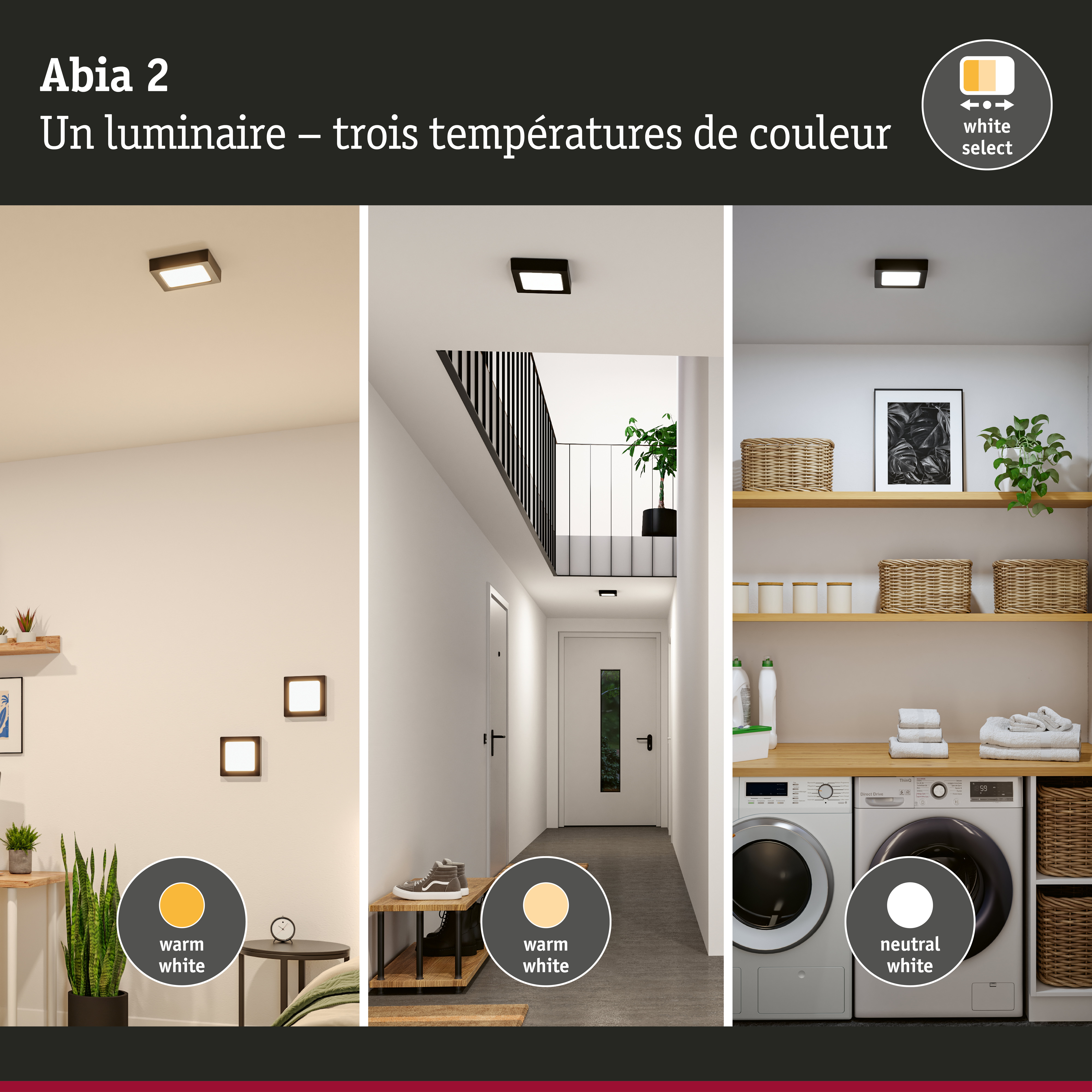 Panneau LED Abia 2 White Select Détecteur de mouvement crépusculaire (HF) carré 170x170mm 9,5W 1100lm White Select Noir