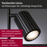 Schwarze Tischleuchte Lirena mit geriffeltem Metallgehäuse und drehbarem GU10-Leuchtenkopf für gezielte Beleuchtung