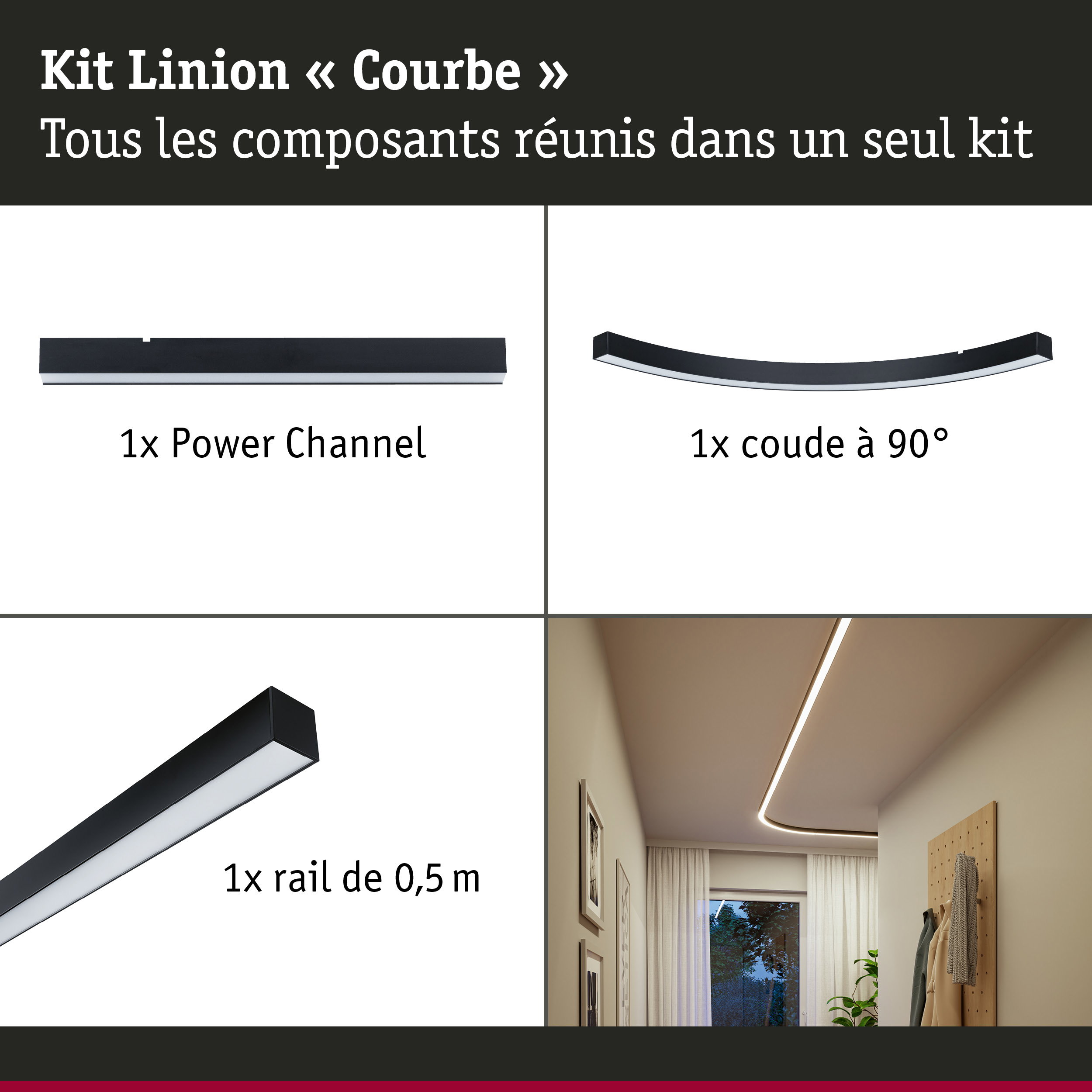 Linion Canal lumineux Courbe Kit complet 230/24V W 3000K Noir signal