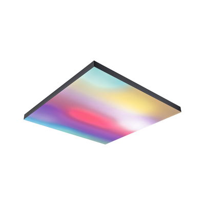 Square LED ceiling light with black frame and multicolor illumination for modern room lighting