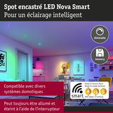Salon moderne éclairé par des spots encastrés LED Nova Smart dimmables compatibles domotique.