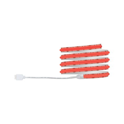 Flexibele rode LED-strip met witte aansluitkabel voor decoratieve verlichting.