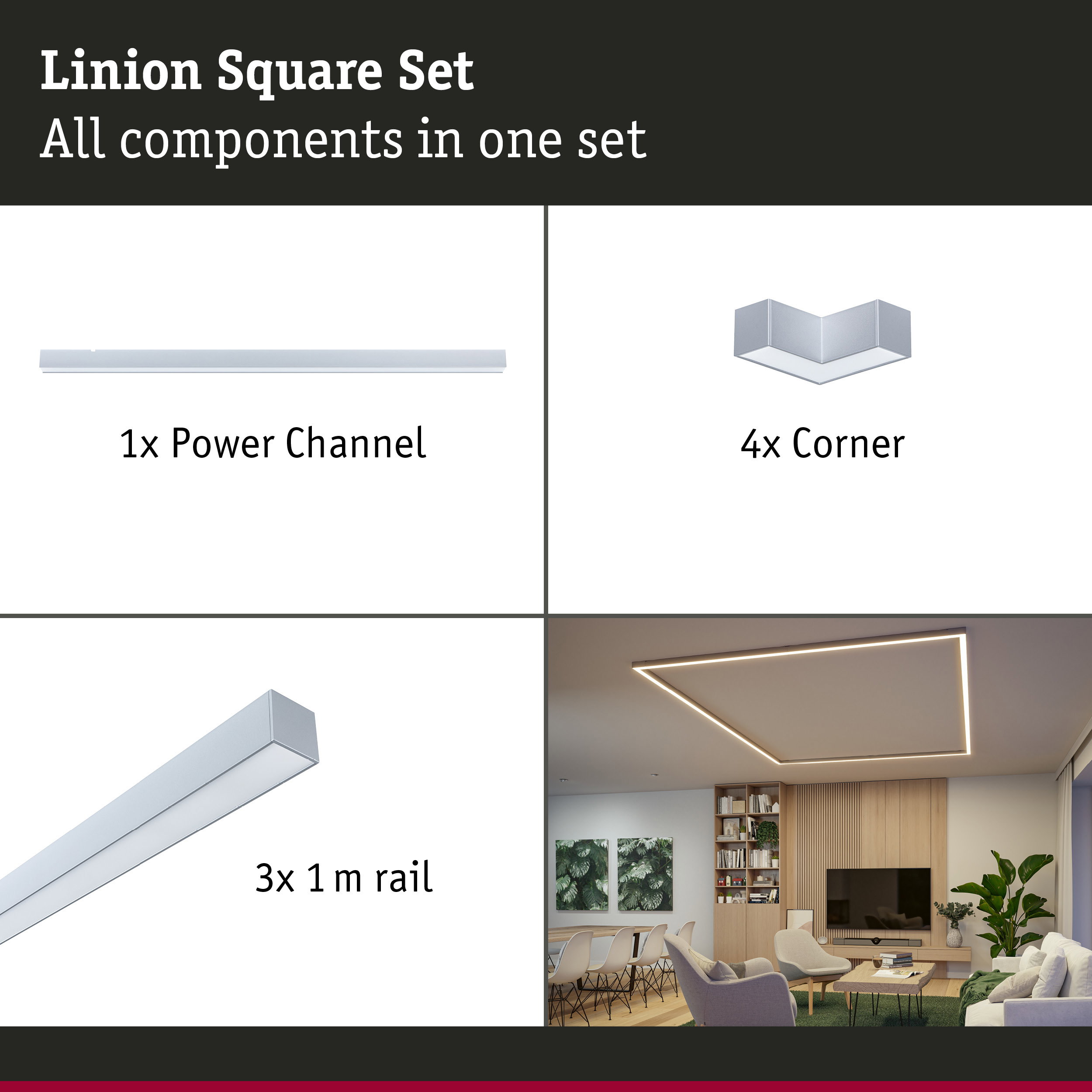 Linion Light Channel Rectangular prism Complete Set 230/24V W 3000K Chrome matt