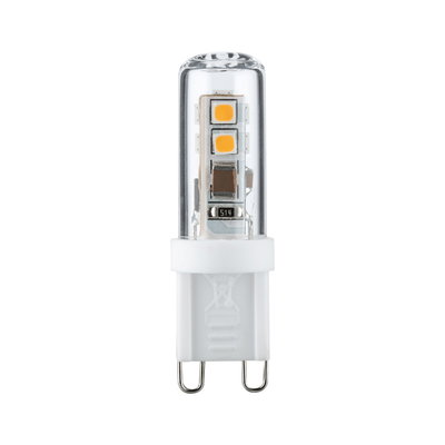Kleine G9 LED-lamp met helder glas en witte kunststofvoet voor energiezuinige verlichting