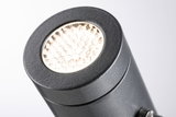 Gros plan sur un projecteur LED en aluminium noir avec diffuseur alvéolé pour éclairage d'accentuation