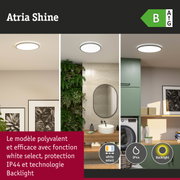 Plafonnier rond Atria Shine avec fonction white select, protection IP44 et technologie Backlight pour salle de bain
