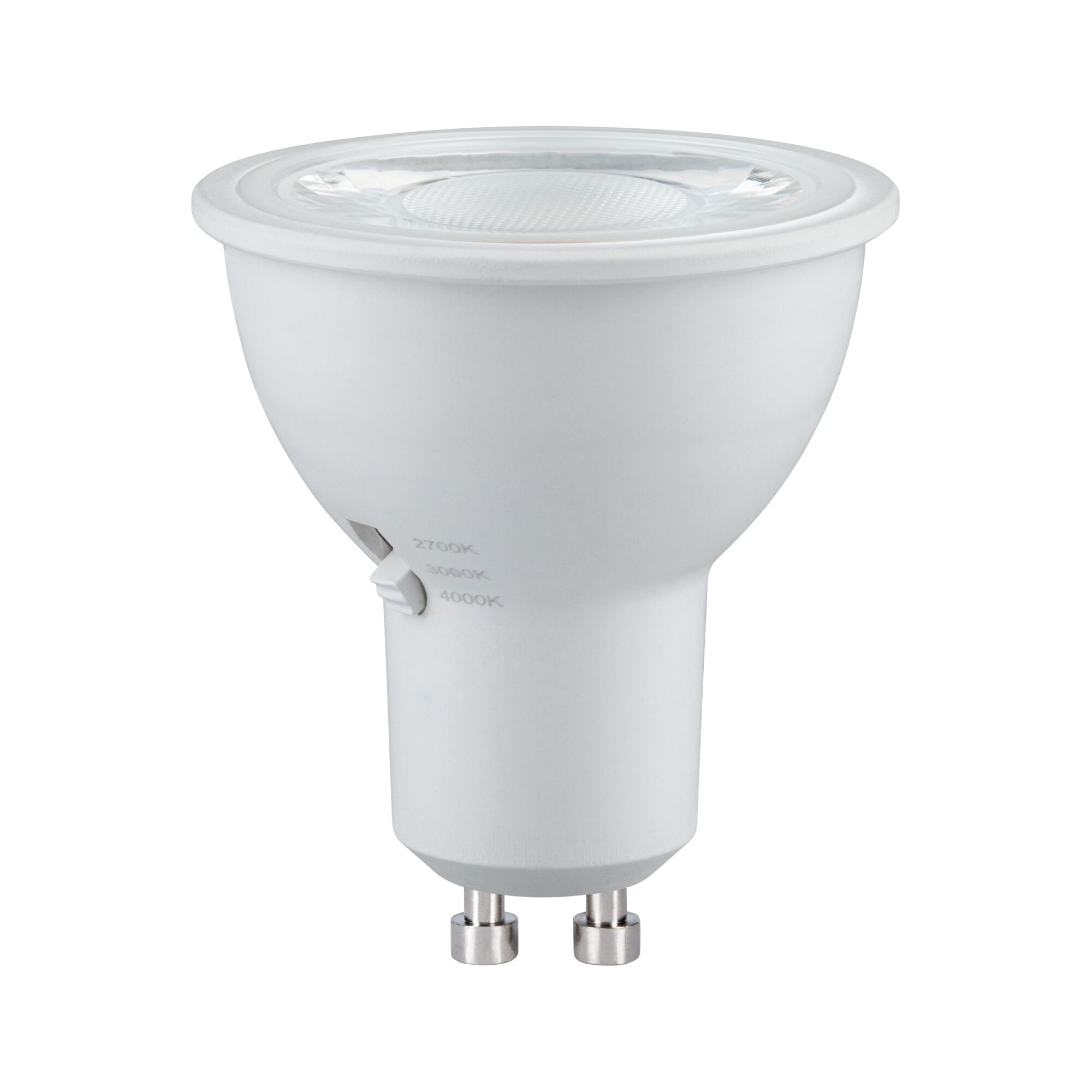 Weißer LED-Spot mit GU10-Fassung und einstellbarer Farbtemperatur 2700K-4000K für Wohnraumbeleuchtung