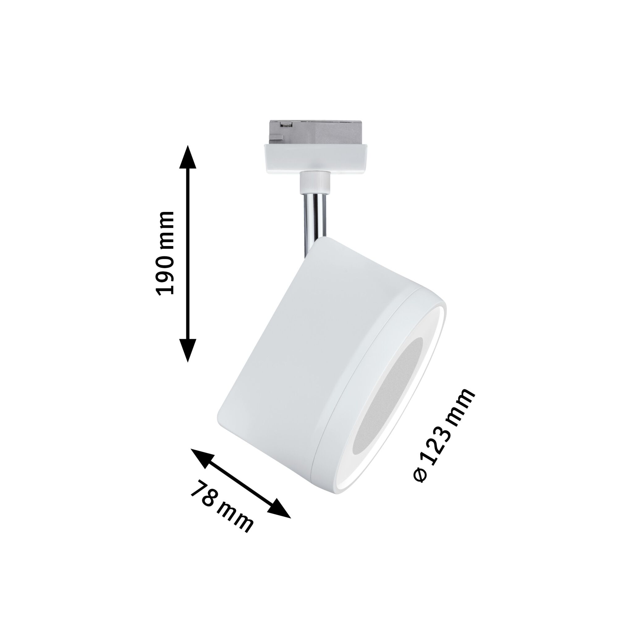 White metal LED spotlight with 190 mm height and 123 mm diameter for modern lighting solutions