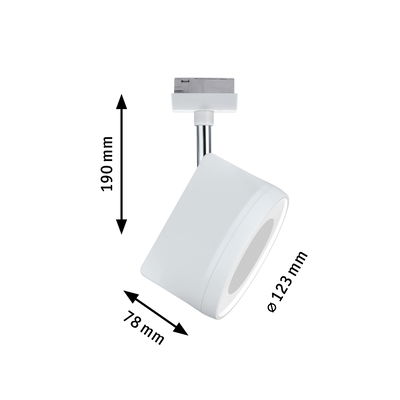 White metal LED spotlight with 190 mm height and 123 mm diameter for modern lighting solutions