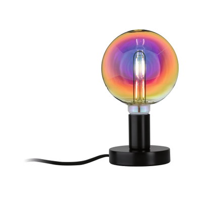 Lampe de table moderne avec base en métal noir et ampoule en verre colorée pour un éclairage d'ambiance