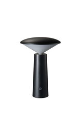 Black metal LED table lamp with conical diffuser and touch switch for modern lighting design