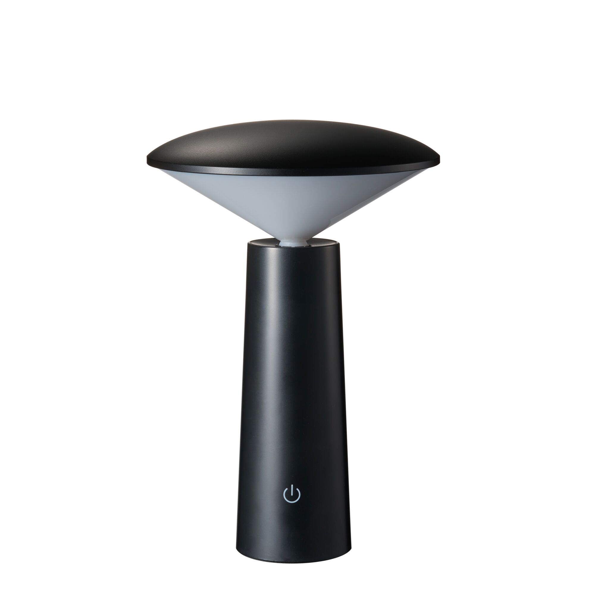 Zwarte LED-tafellamp met kegelvormige diffuser en touchschakelaar voor modern interieur