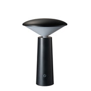 Black LED table lamp with conical diffuser and touch switch for modern lighting design