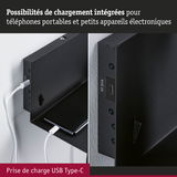 Support mural noir avec prise de charge USB Type-C intégrée pour téléphones portables et petits appareils