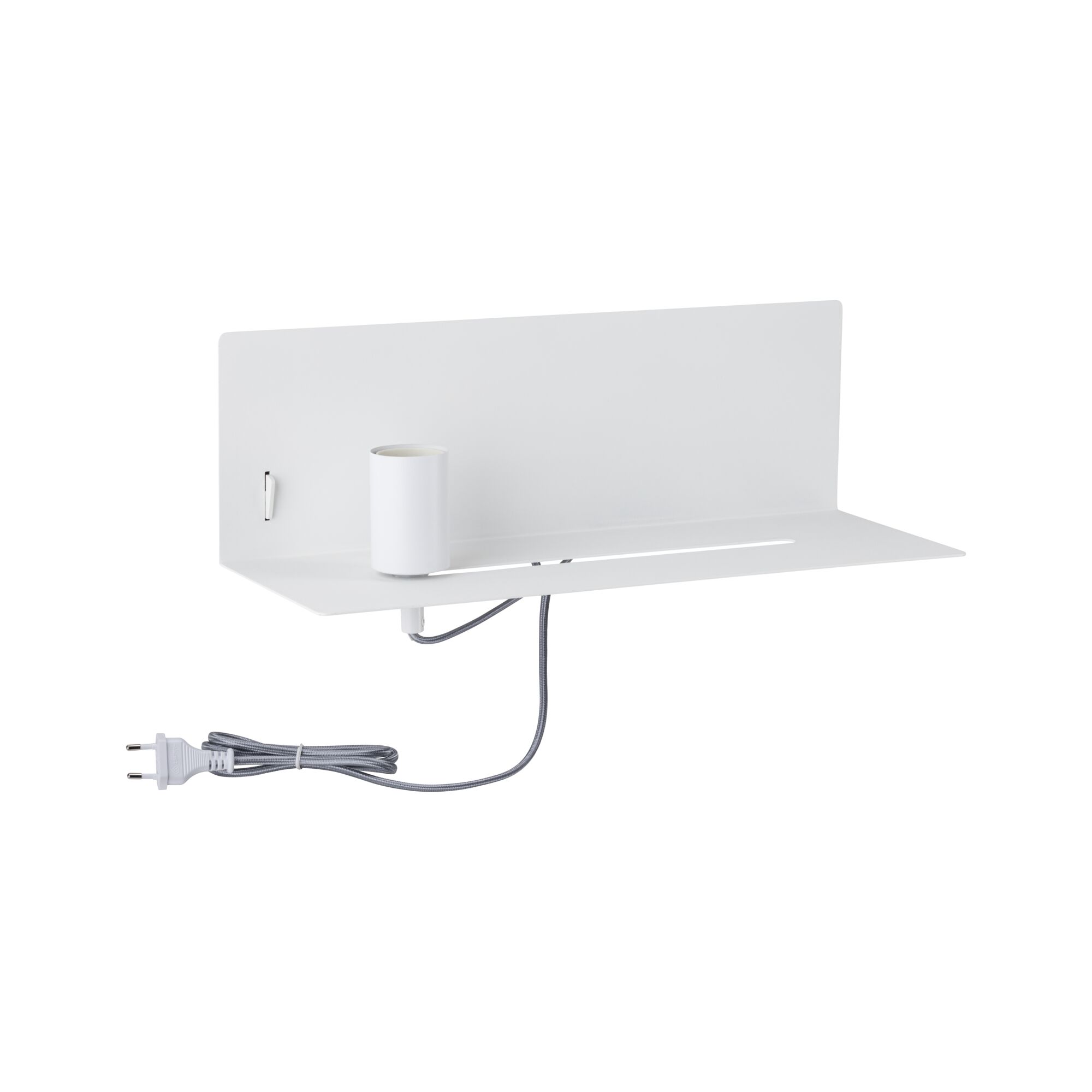 Weiße Wandlampe aus Metall mit Kabel und Schalter, minimalistisches Design für moderne Innenbeleuchtung