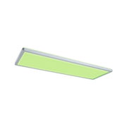 Flache LED-Deckenleuchte mit grünem Licht und silbernem Aluminiumrahmen für moderne Innenräume