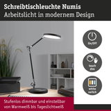 Schreibtischleuchte Numis in Schwarz mit dimmbarer LED und einstellbarem Licht von Warmweiß bis Tageslichtweiß
