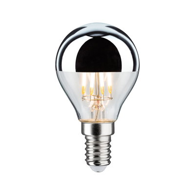 LED bulb with silver mirror cap and E14 base for energy-efficient lighting solutions
