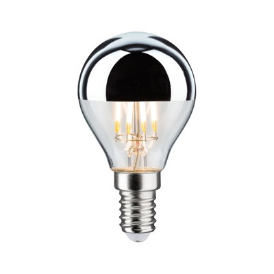 LED bulb with silver mirror cap and E14 base for energy-efficient lighting solutions