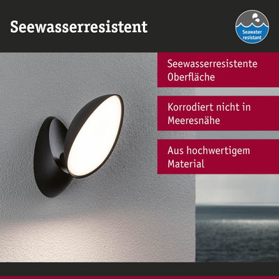 Schwarze, seewasserresistente Außenwandleuchte mit hochwertiger Oberfläche und Korrosionsschutz nahe Meer