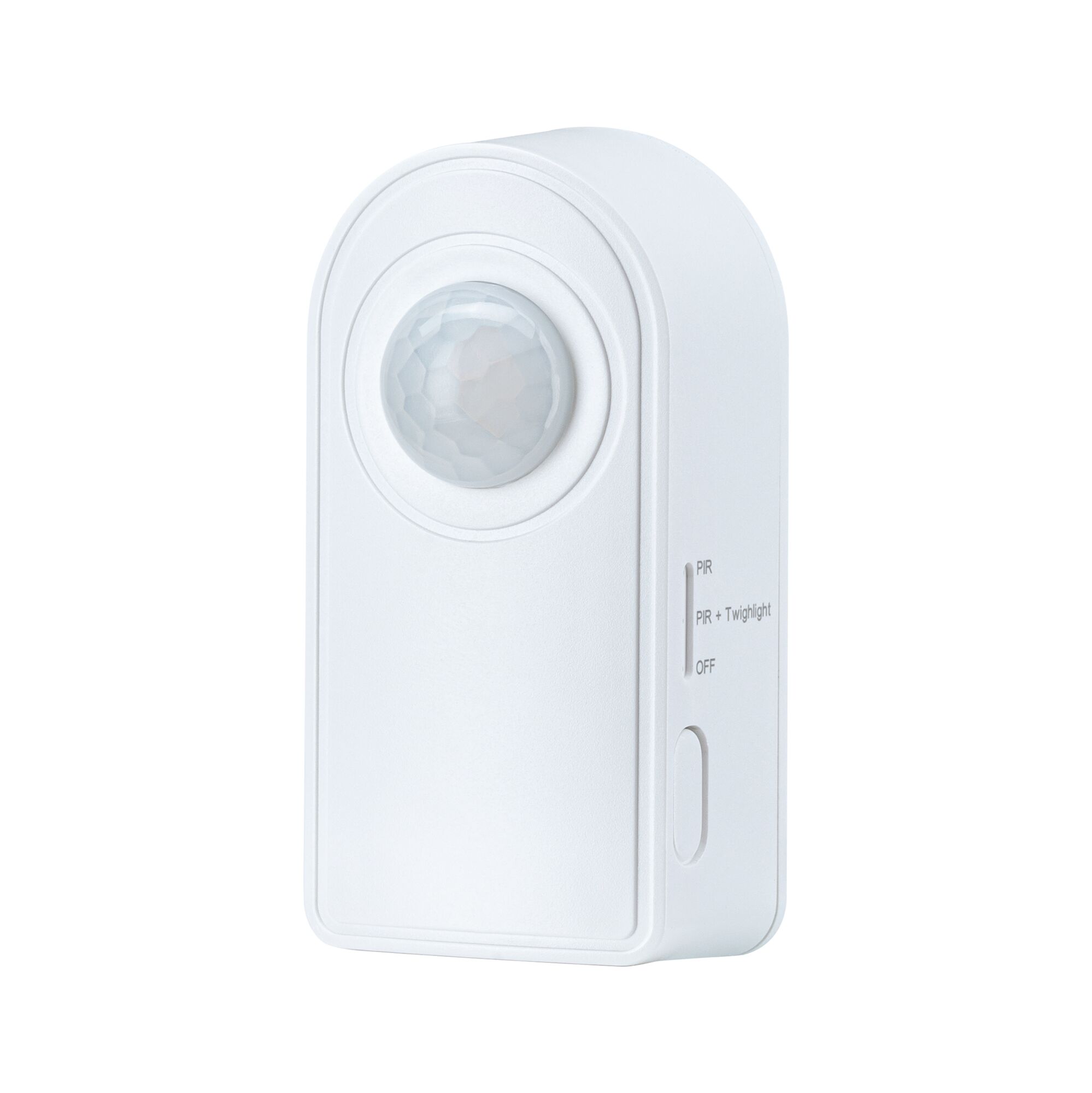 White plastic motion sensor with PIR detector and switch for light control