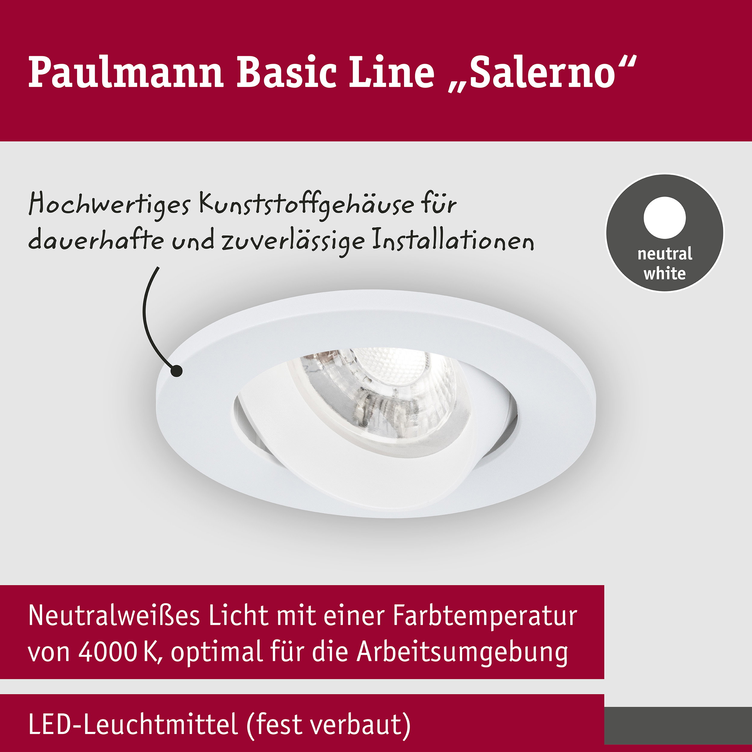LED Einbauleuchte Salerno 4000K 67mm 3x204lm 3x2,9W Weiß matt