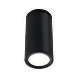 Black cylindrical metal ceiling light with warm white LED for modern indoor lighting solutions