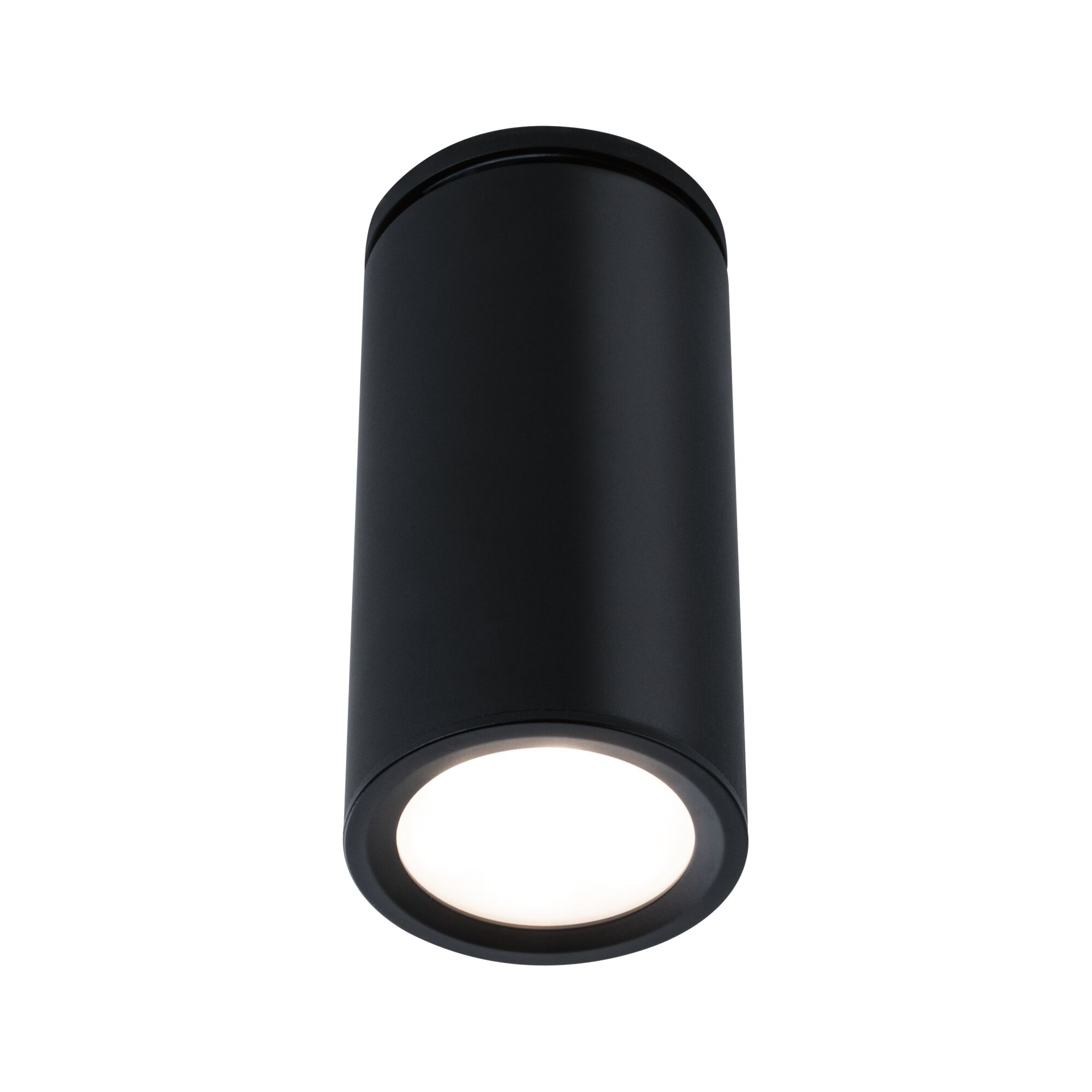 Zwarte cilindervormige metalen plafondlamp met warm wit LED-licht voor moderne binnenverlichting