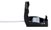 Black plastic housing with open lid and white cable connection for electrical installation