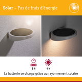 Applique murale solaire grise avec indication 8h de charge et 4h d’éclairage pour éclairage extérieur économique