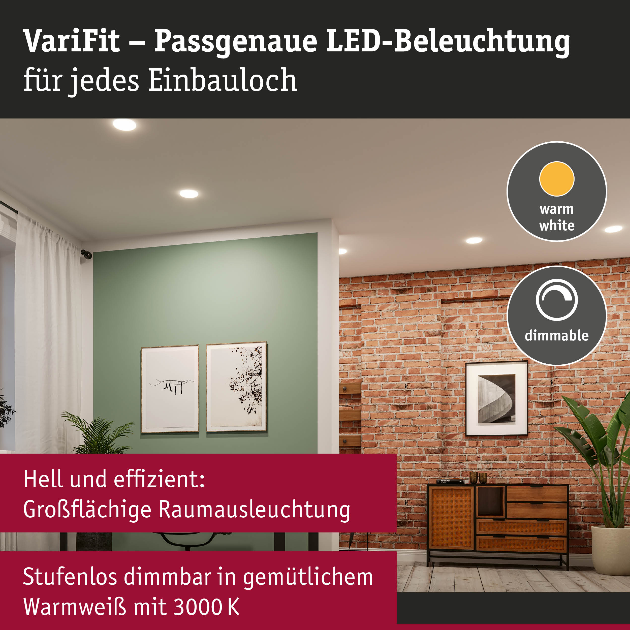 VariFit LED-Einbauleuchten in warmweiß mit dimmbarer Funktion für effiziente Raumbeleuchtung