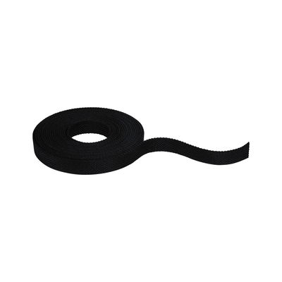 Black textile tape made of durable material, perfect for cable management and fastening.