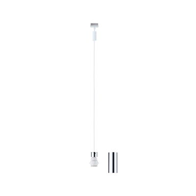 White pendant cable with socket and chrome cylinder for LED lights, minimalist lighting accessory