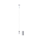 White pendant cable with socket and chrome cylinder for LED lights, minimalist lighting accessory