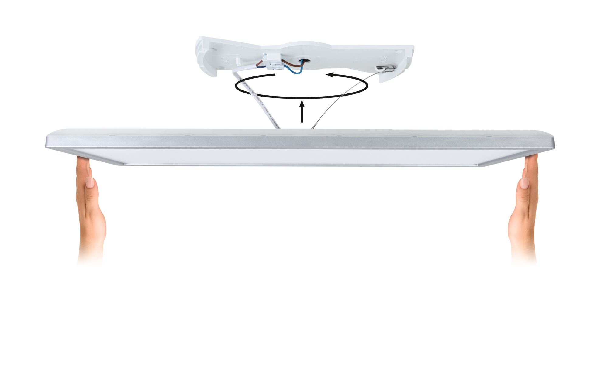 Installation of white LED ceiling light with wiring and rotation mechanism for easy mounting