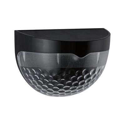 Half-round black plastic LED wall light with textured glass cover for outdoor lighting