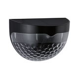 Half-round black plastic LED wall light with textured glass cover for outdoor lighting