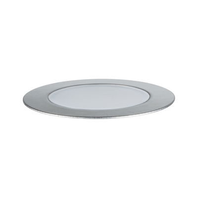 Round LED recessed panel in brushed silver aluminum with white light source