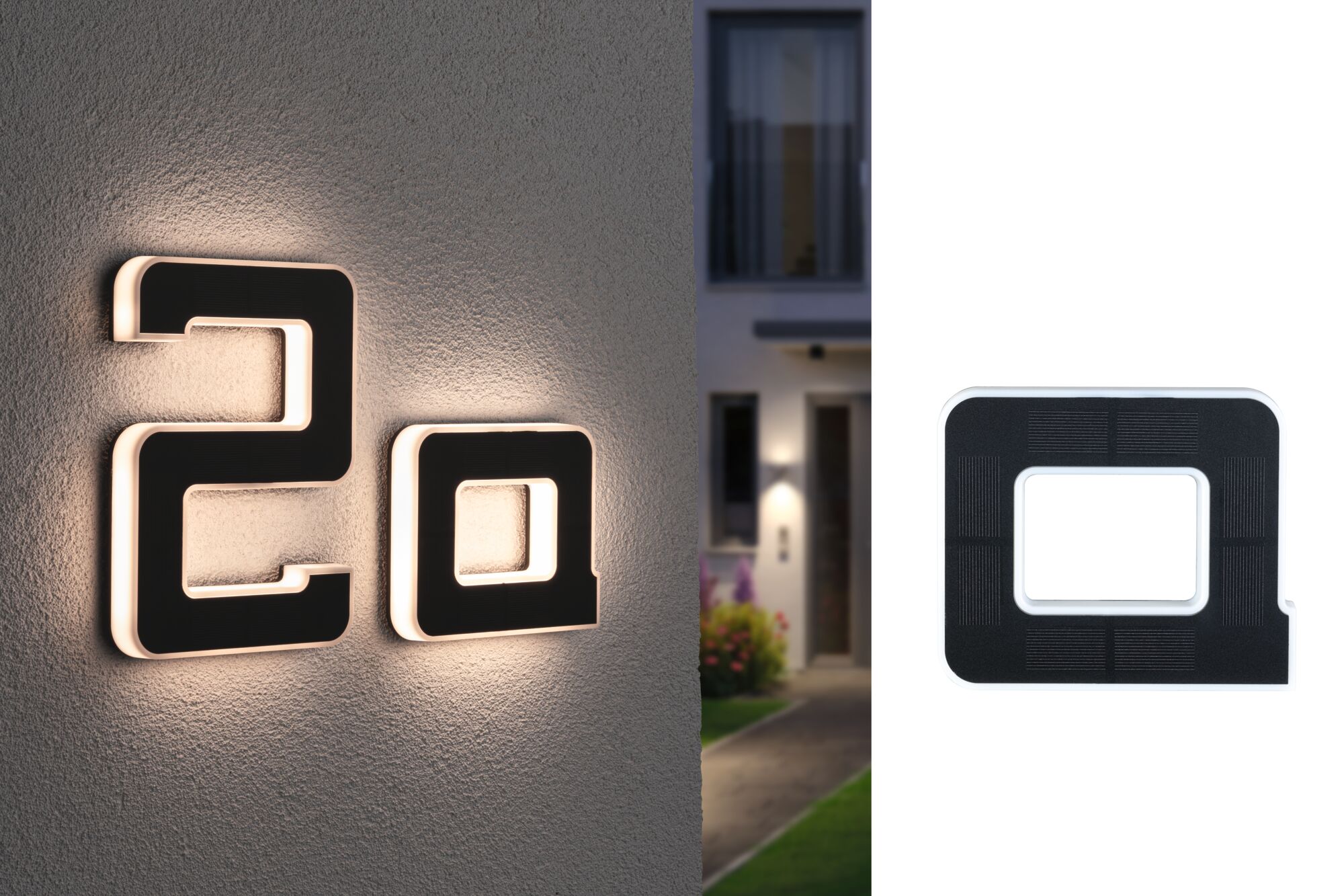 Solar LED-huisnummerverlichting incl. verwisselbare accu Letter A IP44 3000K 6lm Zwart Moderne verlichte huisnummer 20 van zwart materiaal met wit LED-licht voor buitengebruik