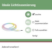 Buntes LED-Lichtband mit weißem Gehäuse und schwarzem Kabel für flexible Lichtgestaltung