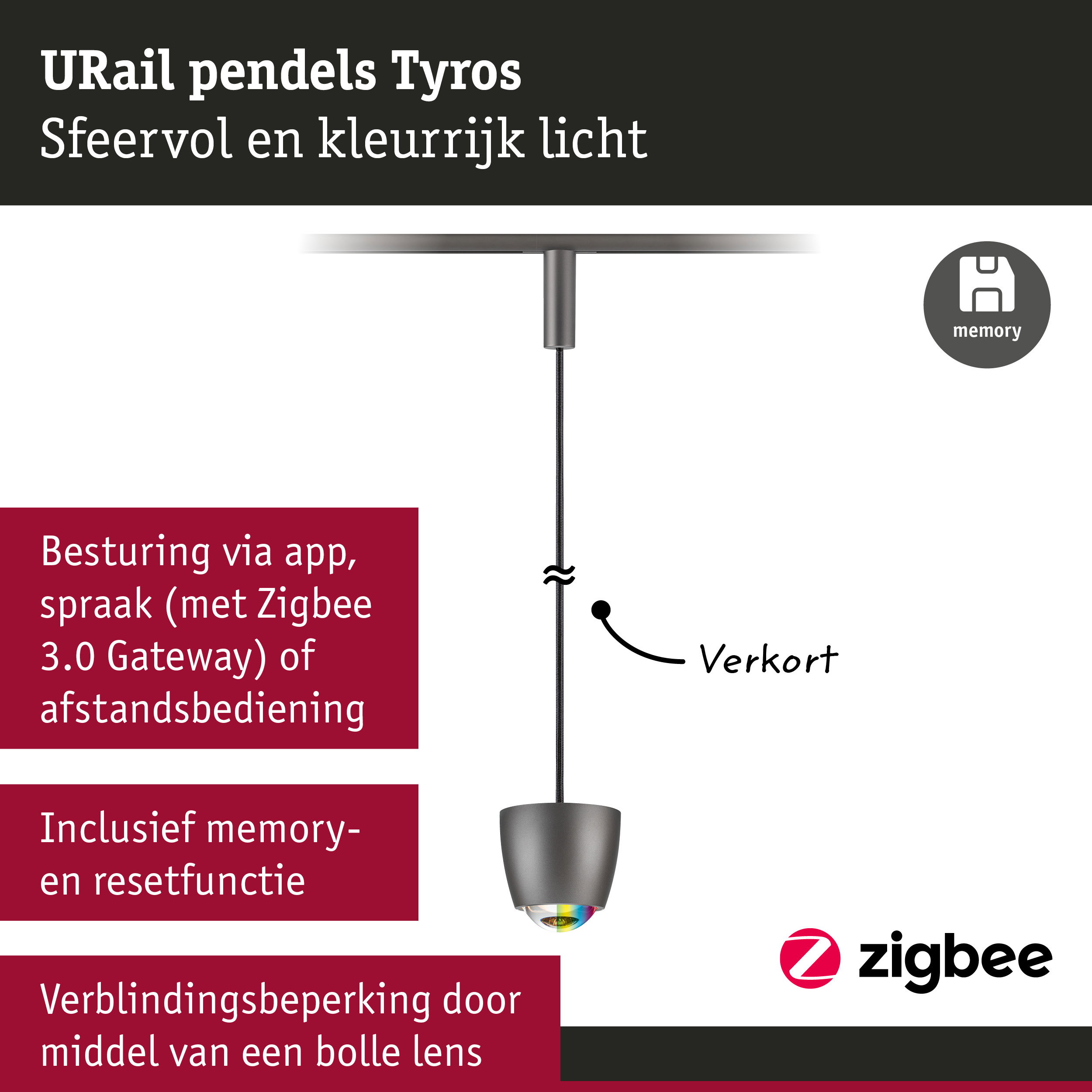 URail Pendels Smart Home Zigbee 3.0 Tyros RGBW 200lm 4,5W RGBW+ dimbaar 230V Titaanium