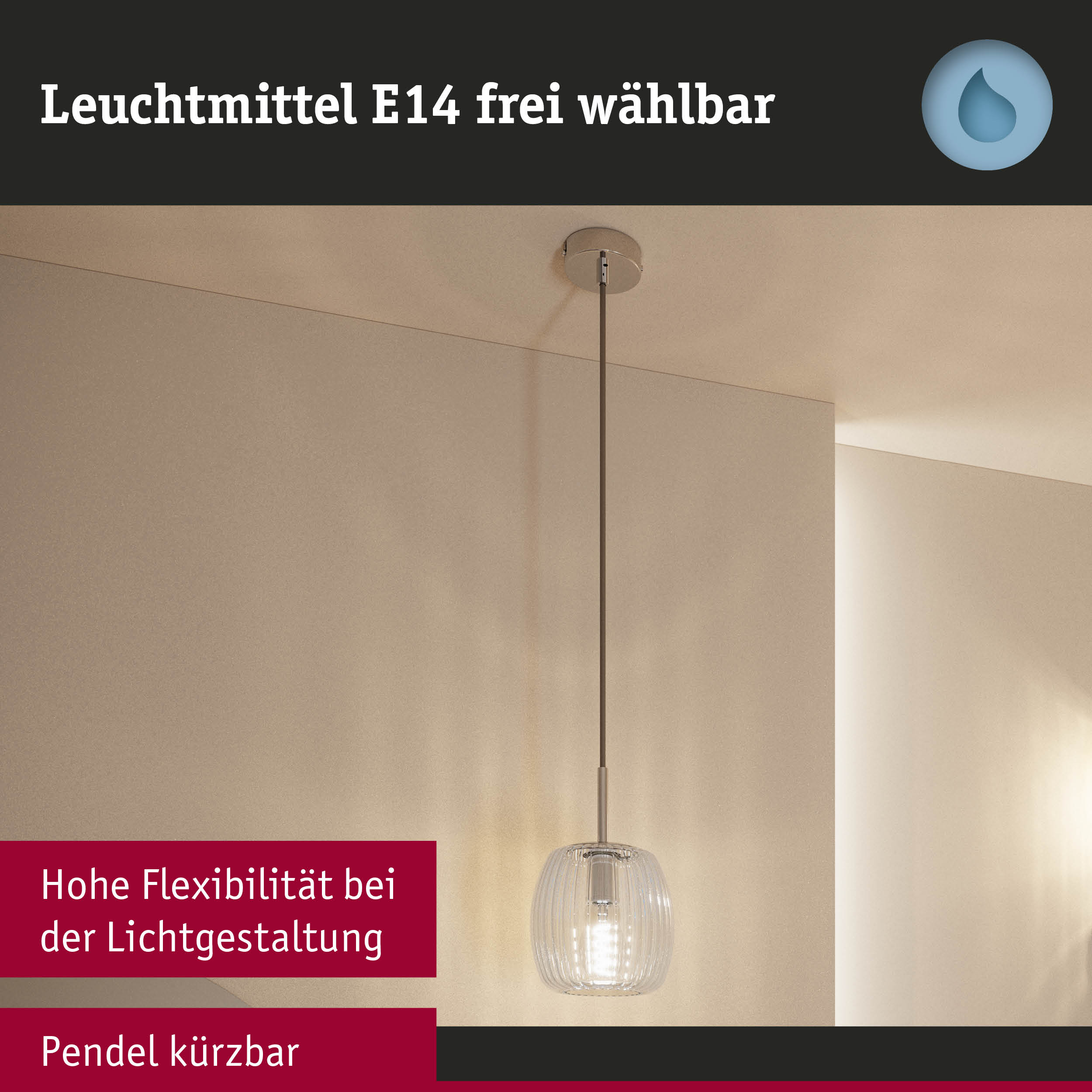 Pendelleuchte mit klarem Glas und verstellbarem Kabel in Beige für flexible Raumbeleuchtung