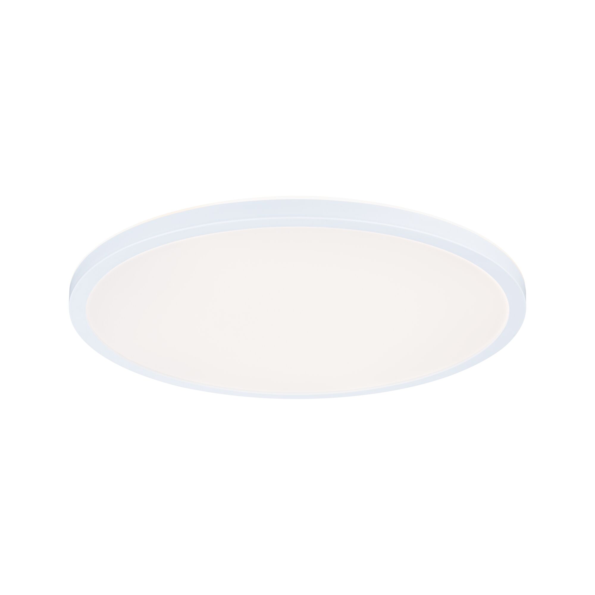 Round white LED ceiling light with plastic frame for modern room lighting