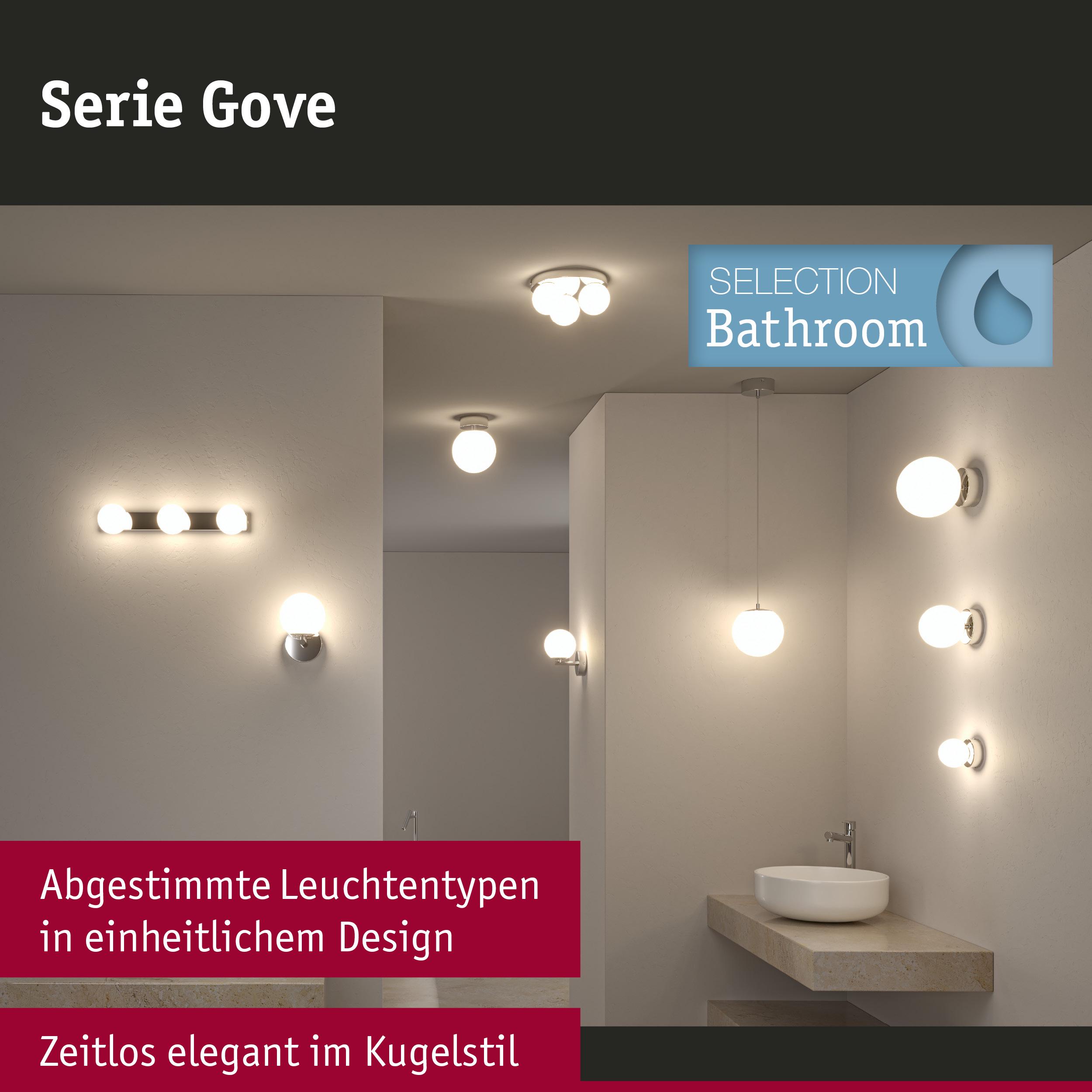 Serie Gove Badezimmerleuchten in Kugelstil mit weißem Glas und Chrom für stilvolle Badbeleuchtung