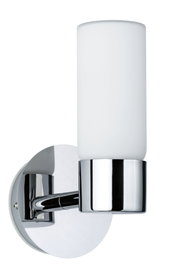 Applique murale moderne en chrome avec abat-jour en verre blanc pour un éclairage intérieur élégant.