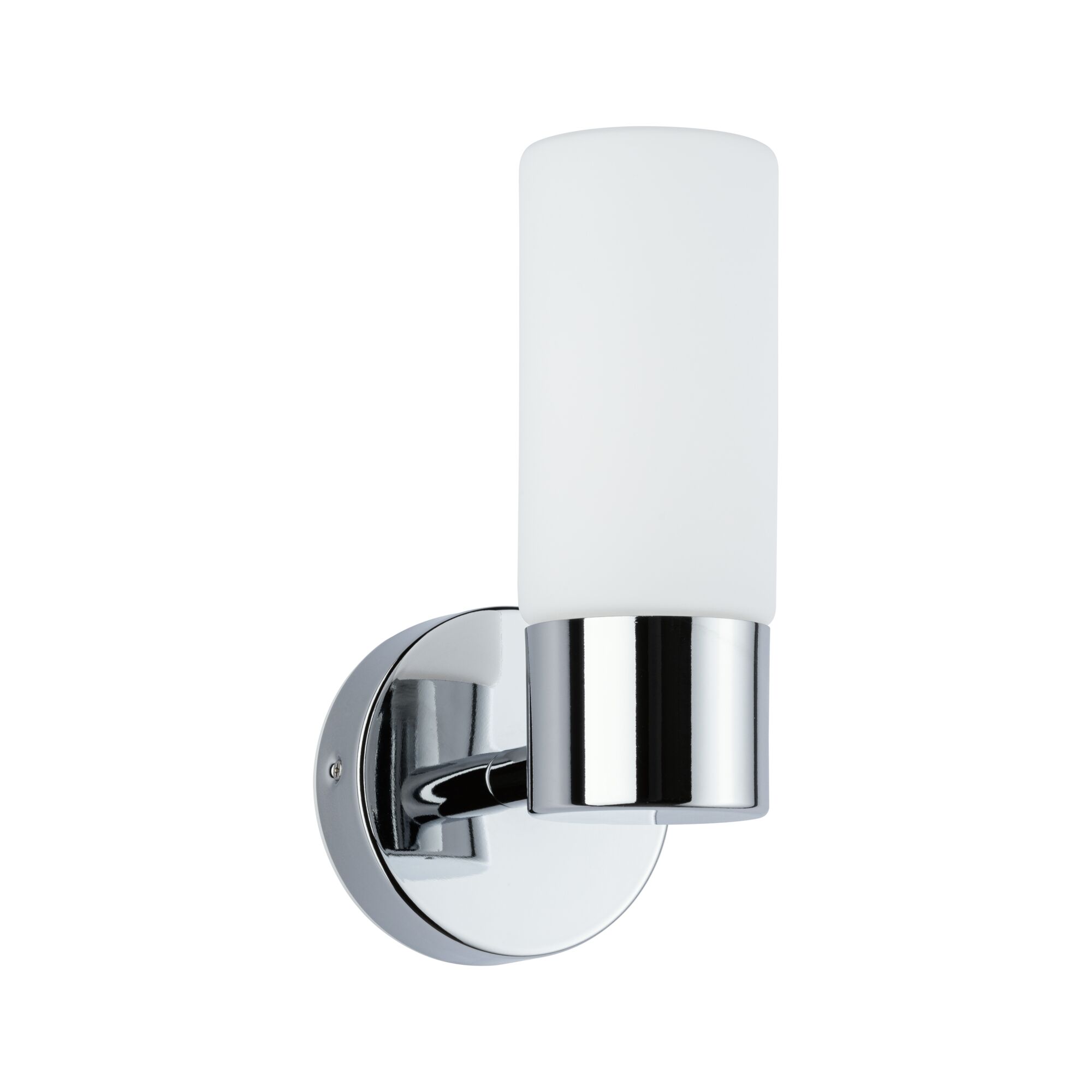 Applique murale moderne en chrome avec abat-jour en verre blanc pour un éclairage intérieur élégant.