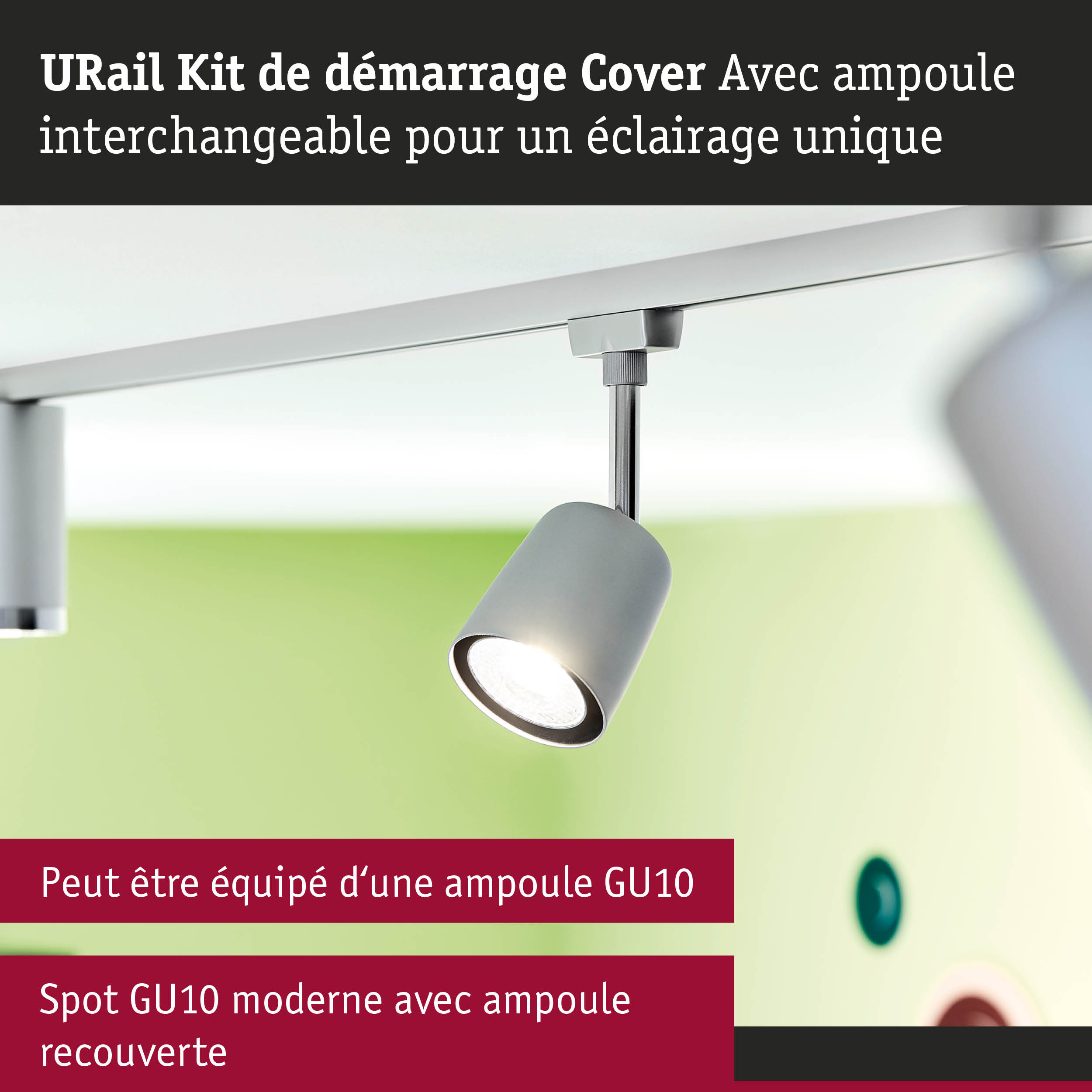 Spot GU10 moderne blanc avec ampoule interchangeable pour système d'éclairage sur rail