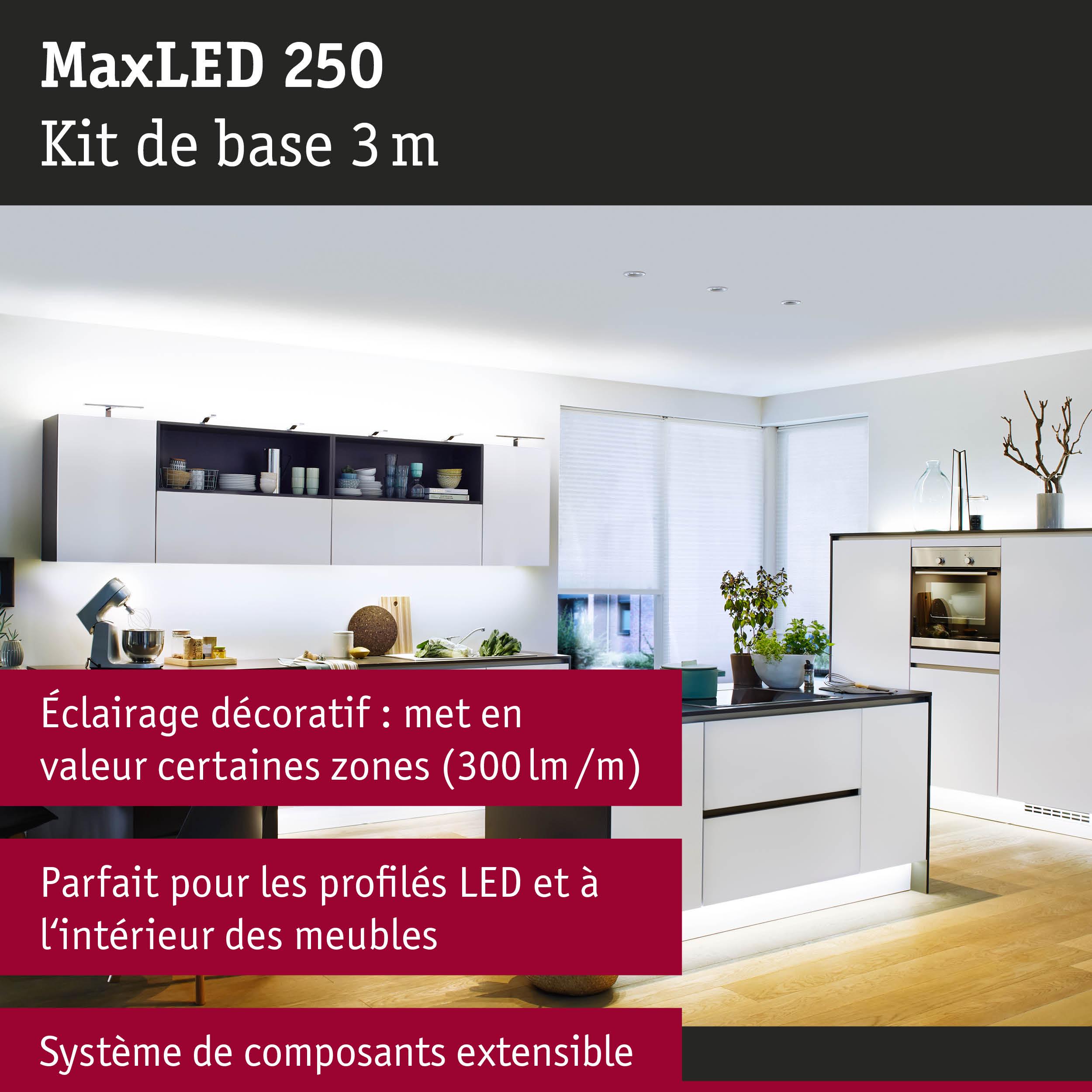 Kit MaxLED 250 3 m pour meubles avec éclairage décoratif et système de composants extensible