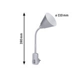 Silver flexible LED plug-in lamp with 390 mm length and 110 mm lampshade diameter